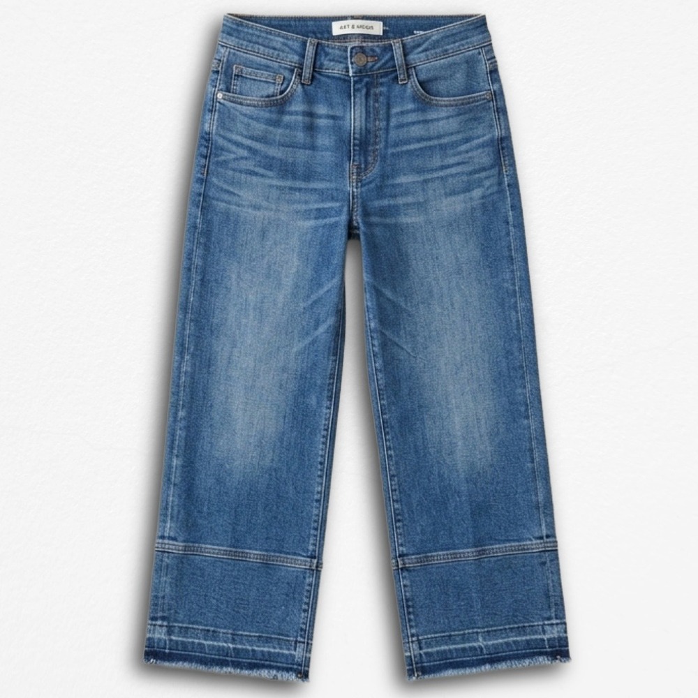 Wit & Wisdom Ab-Solution Wide Leg Crop Jeans Blue Released Hem Size 2P Petite